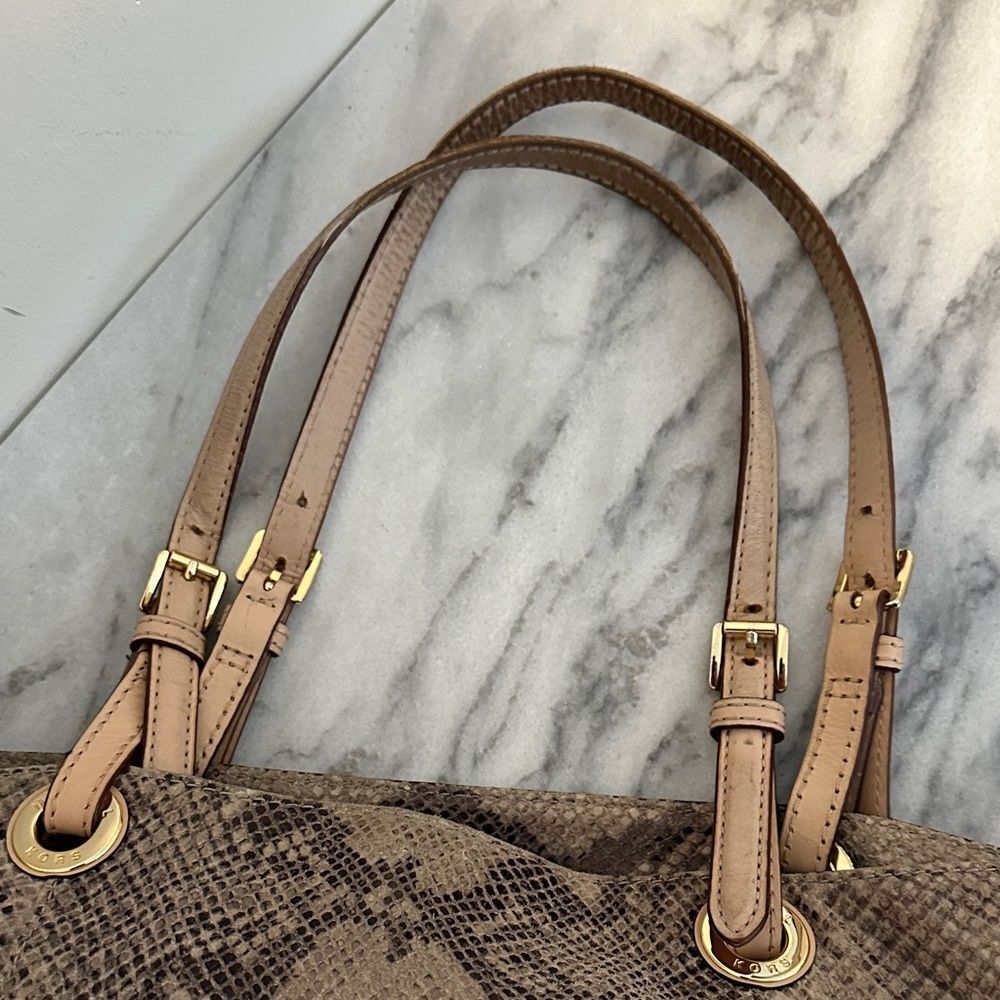 Michael Kors Python snake print gray leather tote… - image 5